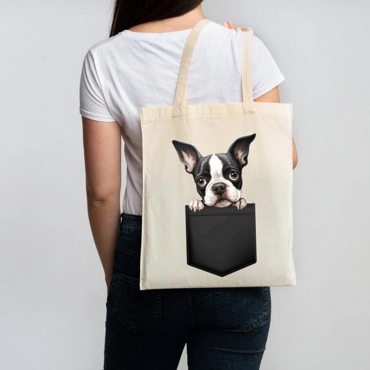 Boston Terrier Dog Puppy Dog In Pocket Cute Pet Lover Canvas Tote Bag