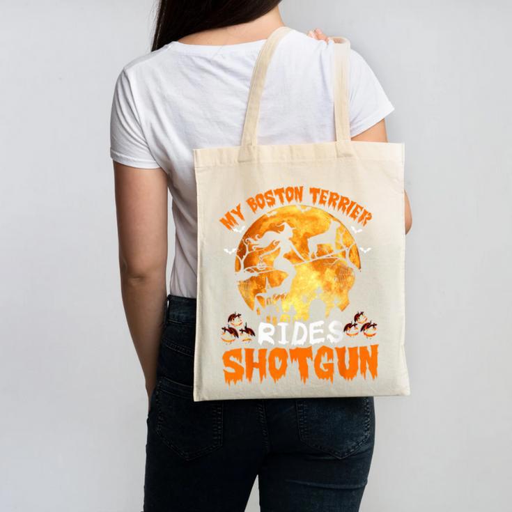 My Boston Terrier Dog Rides Shotgun Witch Halloween Men Women Canvas Tote Bag, Boston Terrier Halloween Gifts, trending gift