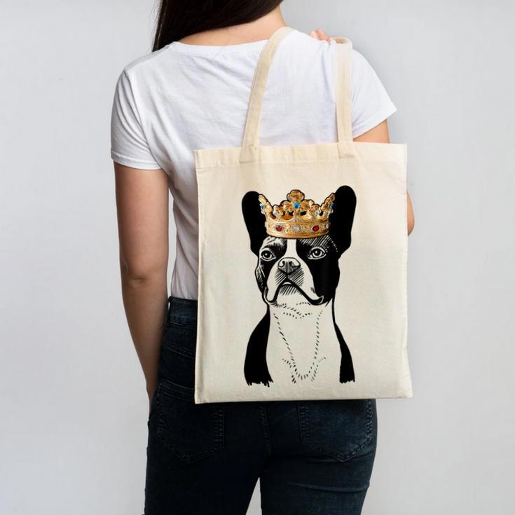 Boston Terrier Dog Wearing Crown For Men Women Girls Kids Canvas Tote Bag
