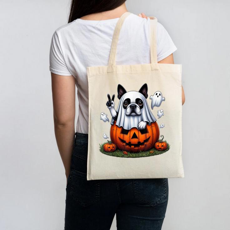 Boston Terrier Ghost Boo Halloween Kids Canvas Tote Bag, Boston Terrier Ghost Gifts, Boston Terrier Halloween Gifts, trending gift