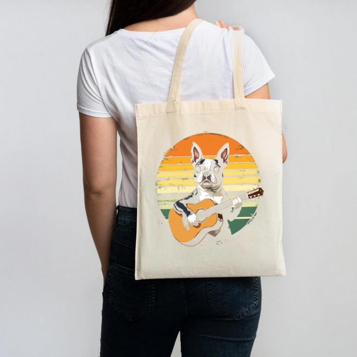 Boston Terrier Guitar Retro Canvas Tote Bag, trending gift