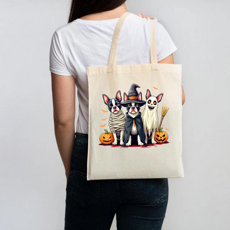 Boston Terrier Halloween Costume Mummy Witch Ghost Dog Lover For Men Women Kids Canvas Tote Bag, Boston Terrier Ghost Gifts, Boston Terrier Halloween Gifts, trending gift