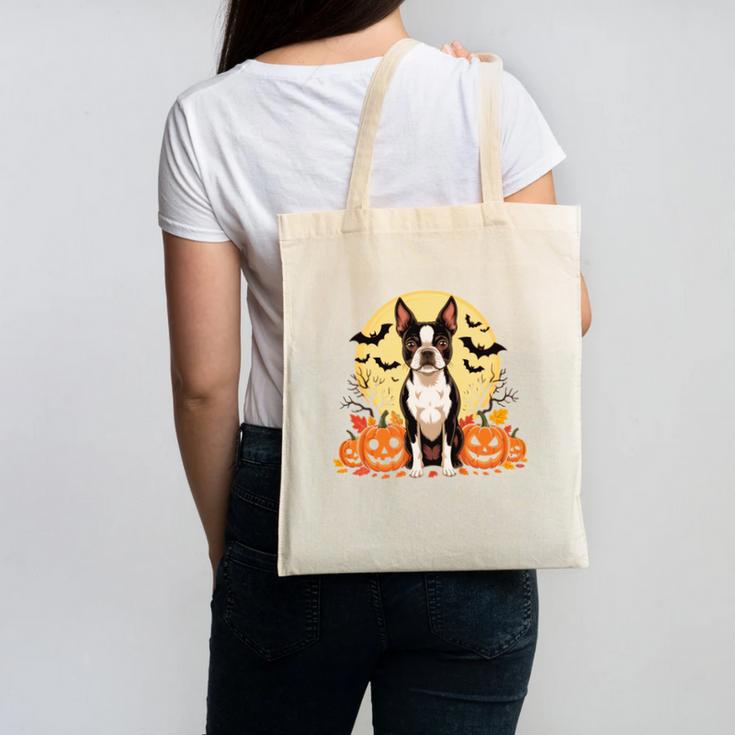 Boston Terrier Halloween Dog Lover Pumpkin Costume Canvas Tote Bag, Boston Terrier Halloween Gifts, trending gift