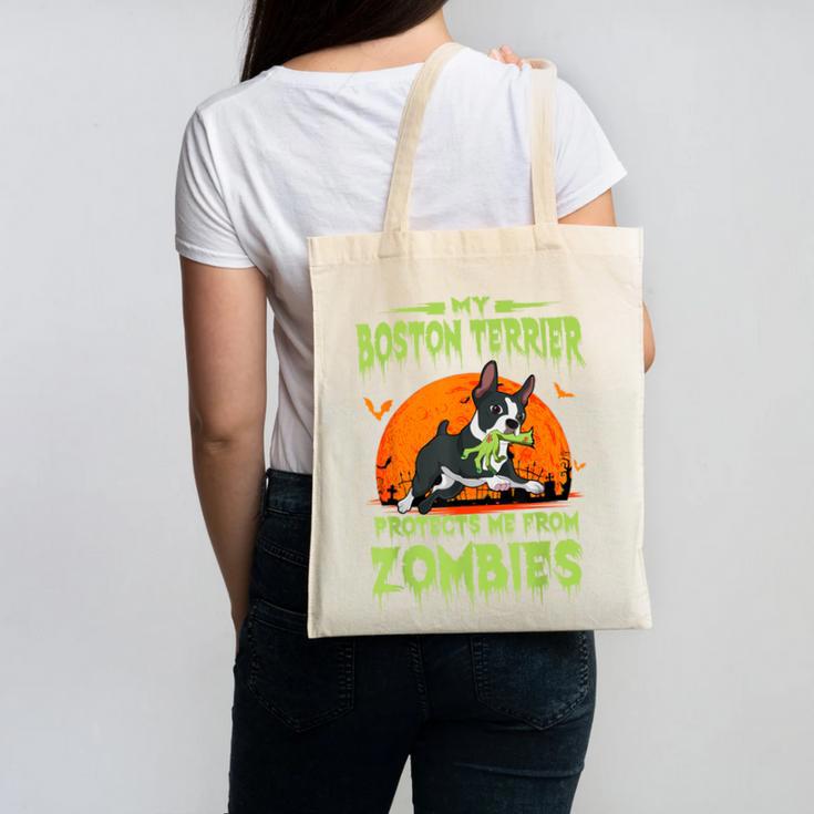 Boston Terrier Halloween Zombie American Gentleman Dog Lover Canvas Tote Bag, Boston Terrier Halloween Gifts, American Boston Terrier Gifts, trending gift