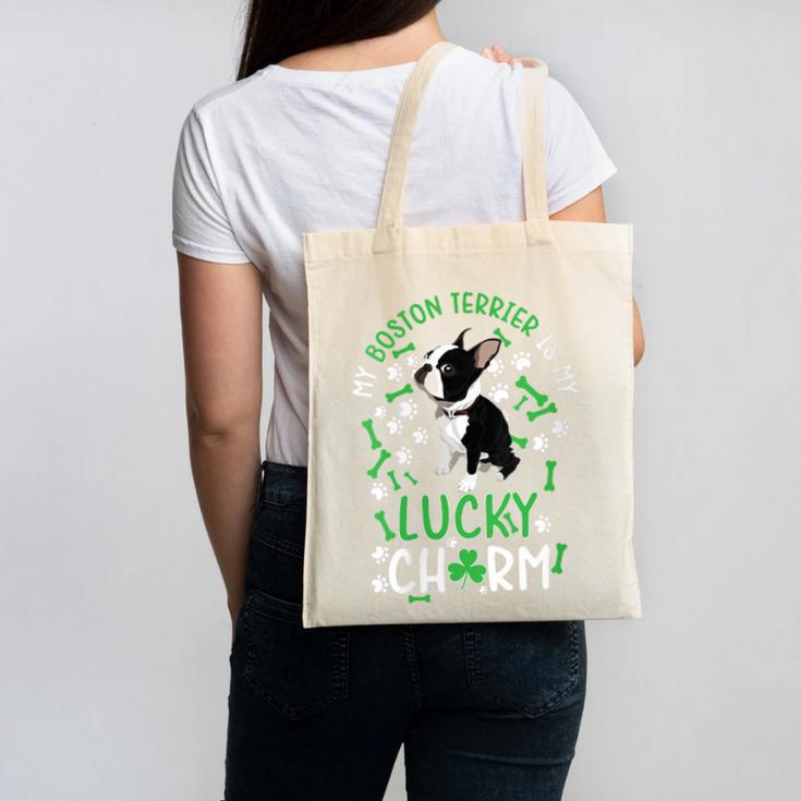 My Boston Terrier Is My Lucky Charm Paw Dog St Patrick's Day Canvas Tote Bag, trending gift