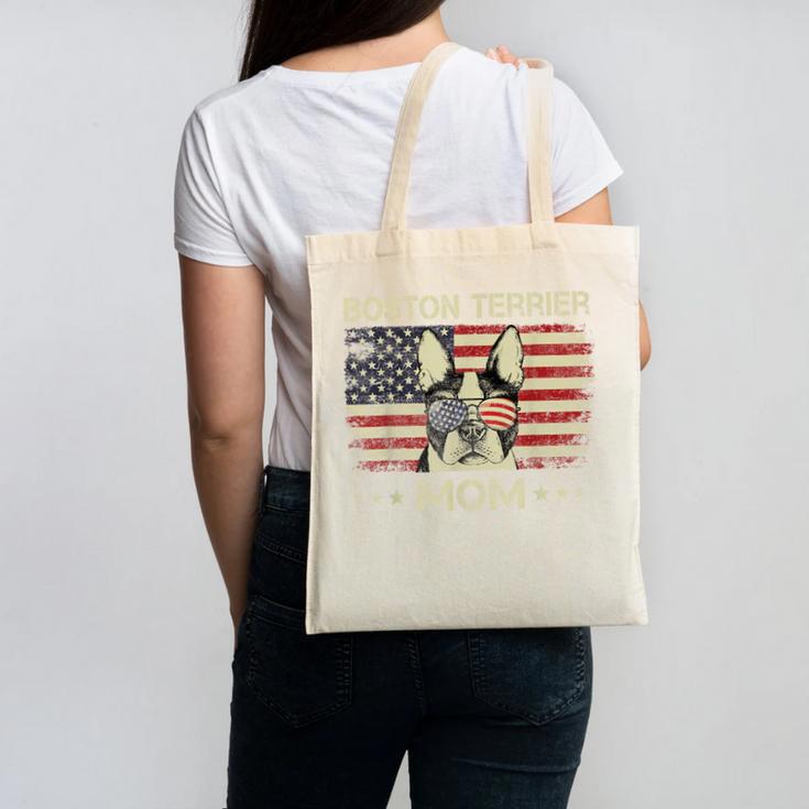 Boston Terrier Mom Dog Lovers American Flag 4th Of July Canvas Tote Bag, Couple Gifts, Mom Gifts, Boston Terrier Mom Gifts, American Boston Terrier Gifts, Boston Terrier 4th Of July Gifts, trending gift