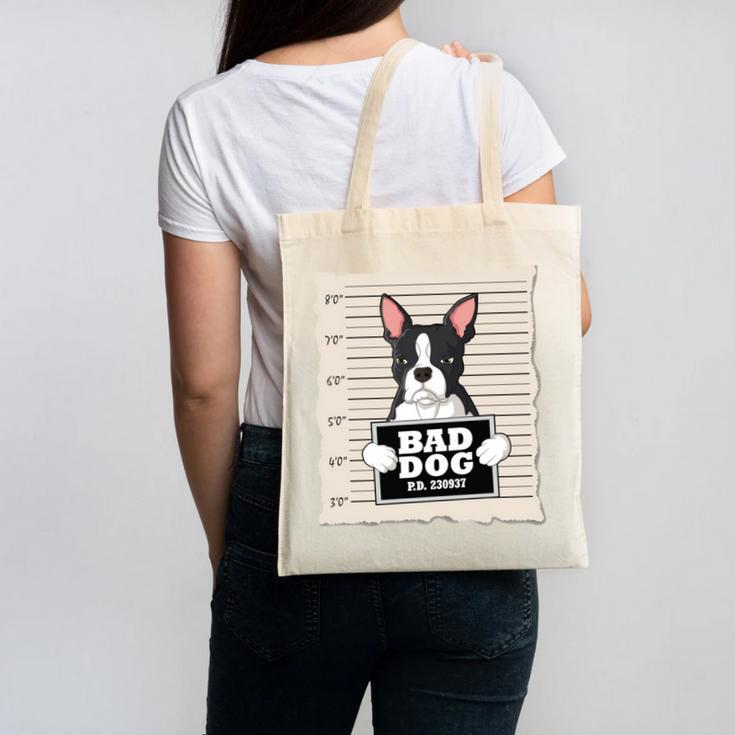 Boston Terrier Mug Shot Guilty Dog Canvas Tote Bag