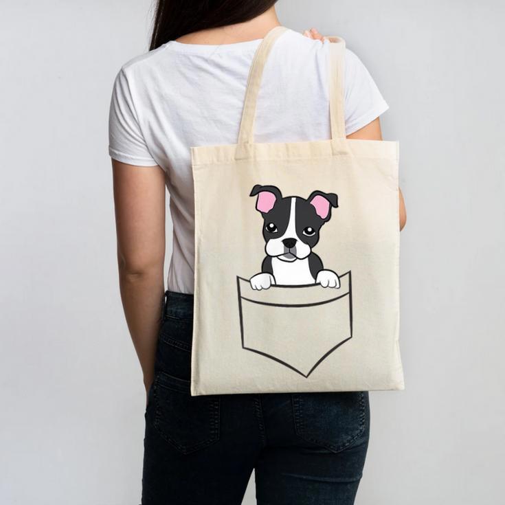 Boston Terrier In The Pocket Cute Pocket Boston Terrier Canvas Tote Bag, trending gift