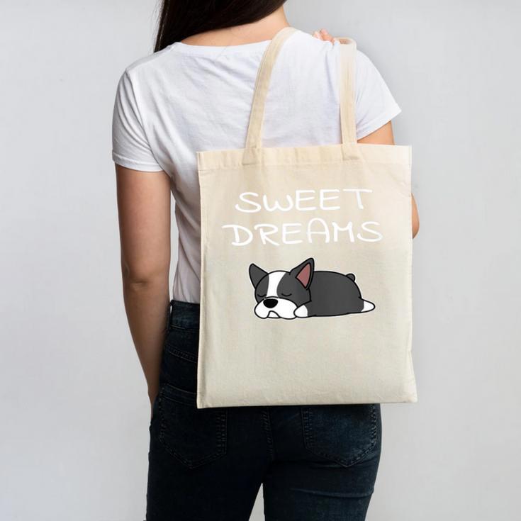 Boston Terrier Puppy Sweet Dreams Pajama For Bedtime Canvas Tote Bag, trending gift