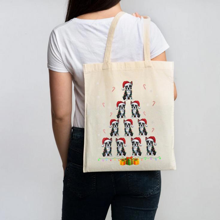 Boston Terrier Santa Hat Xmas Light Men Women Christmas Tree Canvas Tote Bag, Boston Terrier Christmas Gifts, trending gift