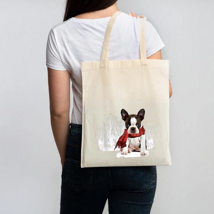 Boston Terrier In The Snow Merry Christmas Winter Canvas Tote Bag, Boston Terrier Christmas Gifts, trending gift