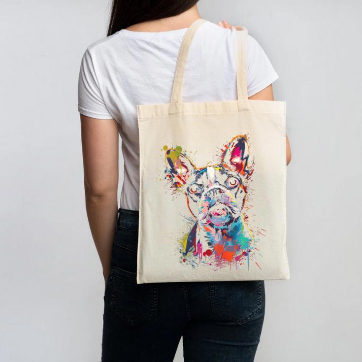 Boston Terrier Splash Canvas Tote Bag