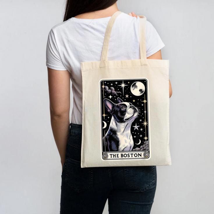 Boston Terrier Tarot Card Star With The Moon Men Women Kids Canvas Tote Bag, Boston Terrier Tarot Gifts, trending gift