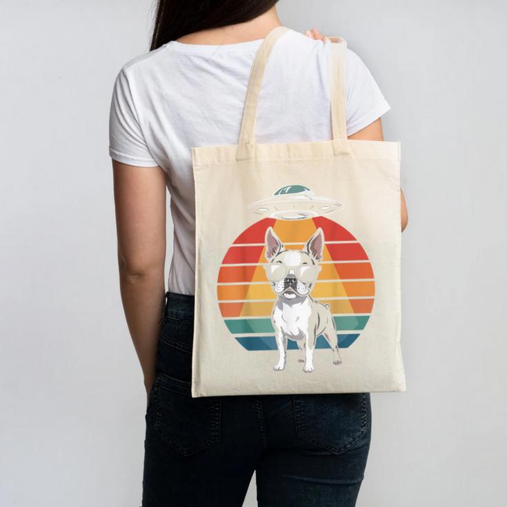 Boston Terrier UFO Alien Boston Terrier Dog Mom Dad Canvas Tote Bag, Couple Gifts, Mom Gifts, Boston Terrier Dad Gifts, Boston Terrier Mom Gifts, trending gift