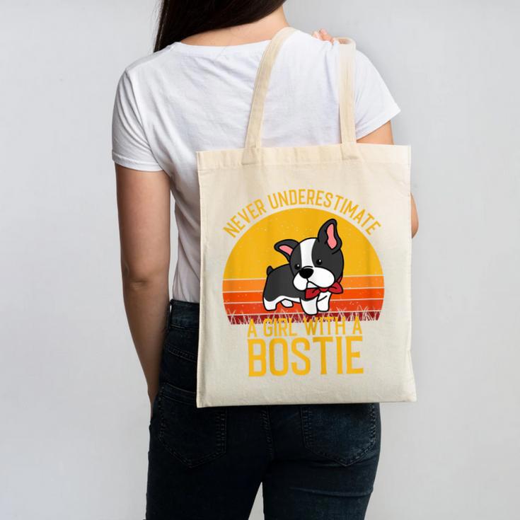 Boston Terrier Never Underestimate a Girl With a Bostie Canvas Tote Bag, trending gift
