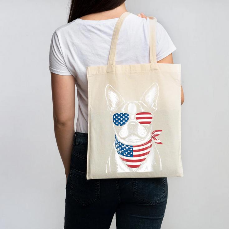 Boston Terrier USA Flag Sunglasses Patriotic 4th Of July Canvas Tote Bag, Patriotic Boston Terrier Gifts, Boston Terrier 4th Of July Gifts, trending gift