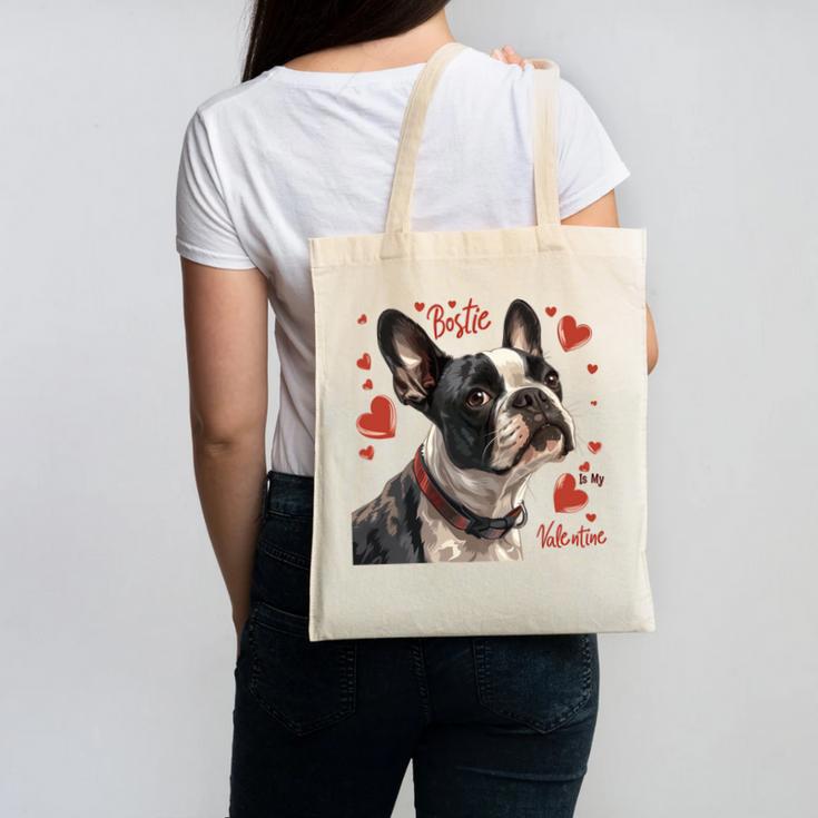 Boston Terrier Is My Valentine Cute Pet Dog Owner Valentine Canvas Tote Bag