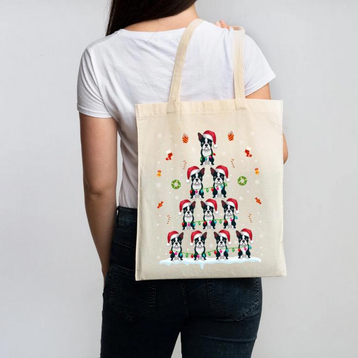 Boston Terrier Xmas Tree Lights For Men Women Boston Terrier Canvas Tote Bag