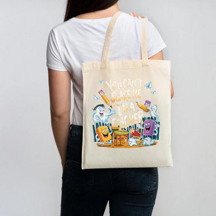 You Can't Scare Me I'm A Teacher Cool Math Teacher Halloween Canvas Tote Bag, trending gift
