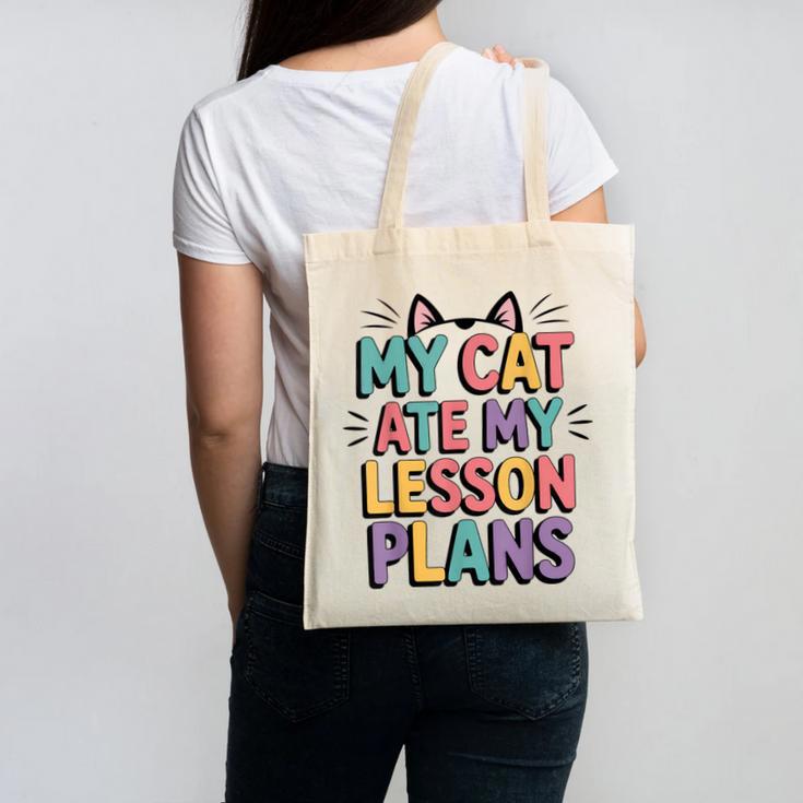 My Cat Ate My Lesson Plans Teacher Cat Humor Canvas Tote Bag