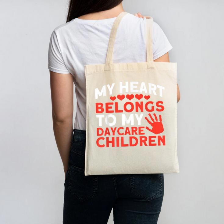 Childcare My Heart Belongs To Children Daycare Teacher Men Women Canvas Tote Bag, trending gift