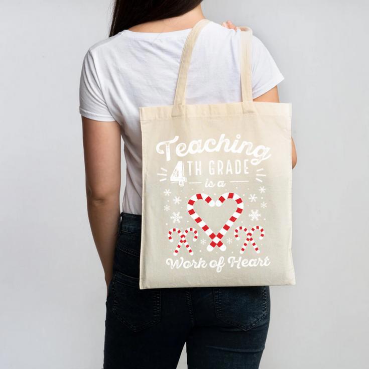 Christmas Candy Cane Work Of Heart Fourth 4th Grade Teacher Canvas Tote Bag