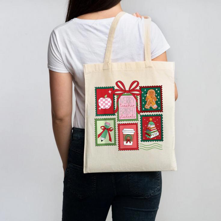 Christmas Teacher Stamps Canvas Tote Bag, trending gift