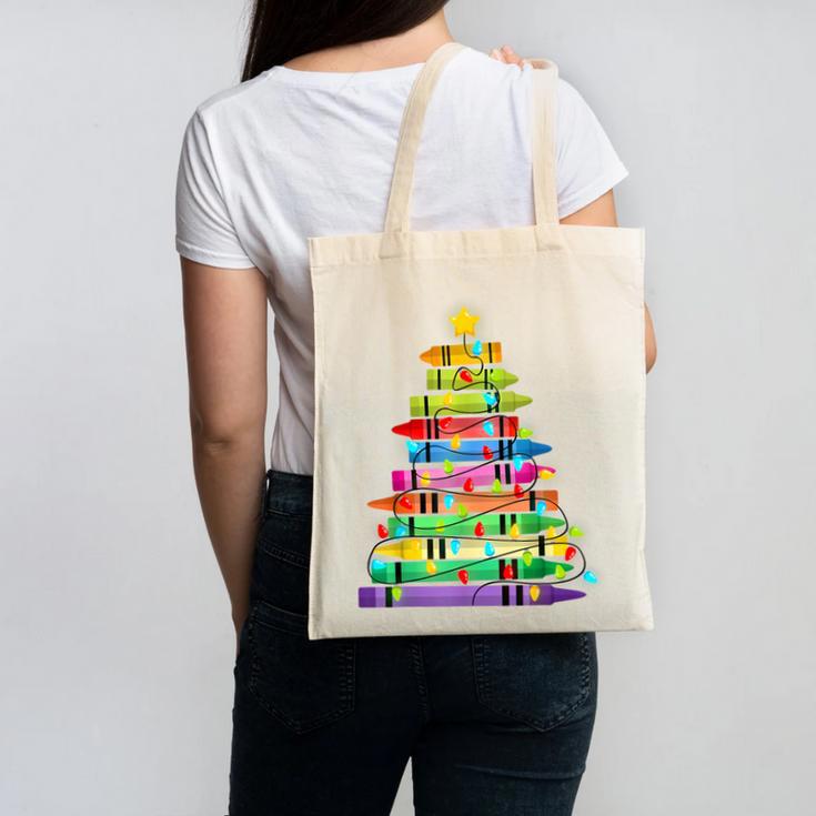 Christmas Tree Made Of Crayons School Teacher Life Student Canvas Tote Bag, trending gift Christmas Tree Made Of Crayons School Teacher Life Student Canvas Tote Bag, trending gift