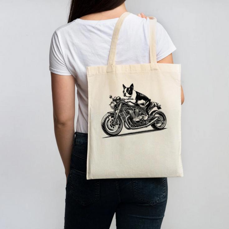 Cool Boston Terrier Riding a Motorcycle Biker Dog Lover For Men Women Kids Canvas Tote Bag