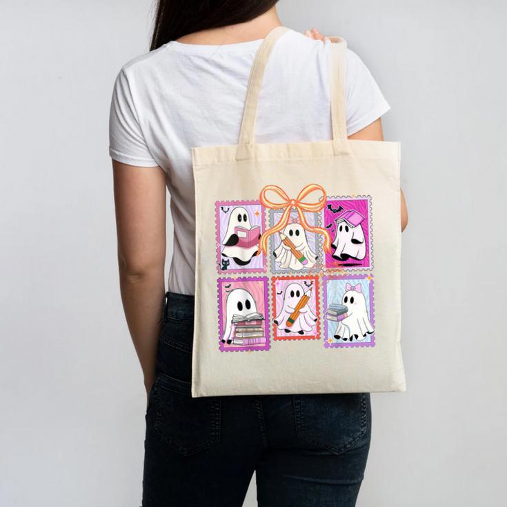 Coquette Bow Spooky Teacher Ghost Halloween Trick Or Teach Canvas Tote Bag, trending gift Coquette Bow Spooky Teacher Ghost Halloween Trick Or Teach Canvas Tote Bag, trending gift