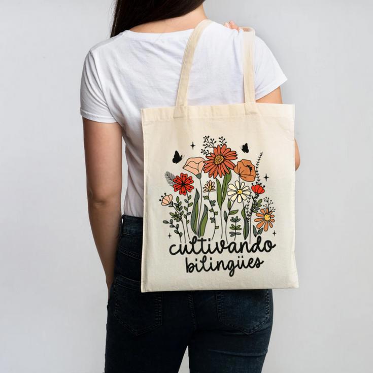 Cultivando Bilingues Dual Language Crew Bilingual Teacher Men Women Girls Kids Canvas Tote Bag