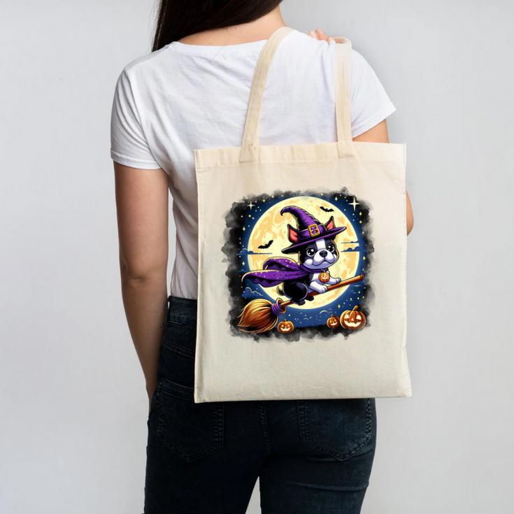 Cute Boston Terrier Halloween Costume Dog Lover Women Girls Canvas Tote Bag