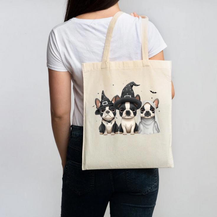 Cute Halloween Boston Terrier Dogs Witch Hat Ghost Dog For Men Women Kids Canvas Tote Bag, Boston Terrier Ghost Gifts, Boston Terrier Halloween Gifts, trending gift