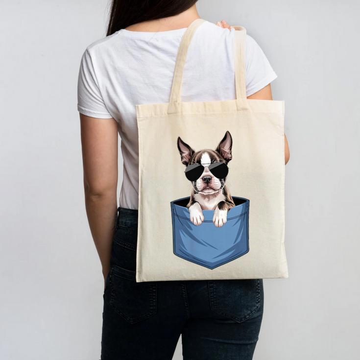 Cute Pocket Boston Terrier Lover Dog Mom Canvas Tote Bag, Couple Gifts, Mom Gifts, Boston Terrier Mom Gifts, trending gift