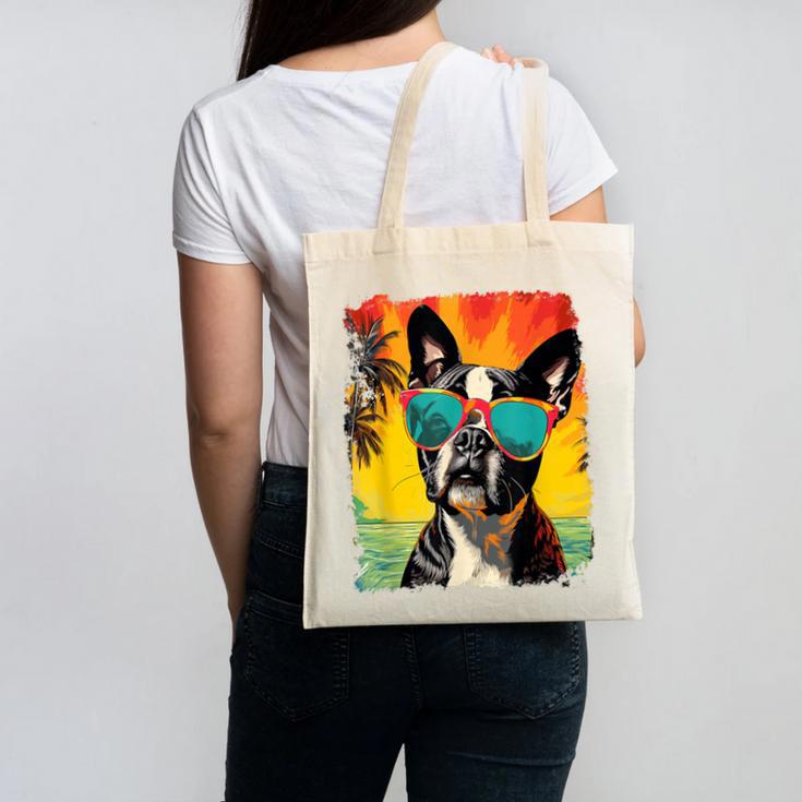 Dog Boston Terrier Hawaiian Canvas Tote Bag, trending gift