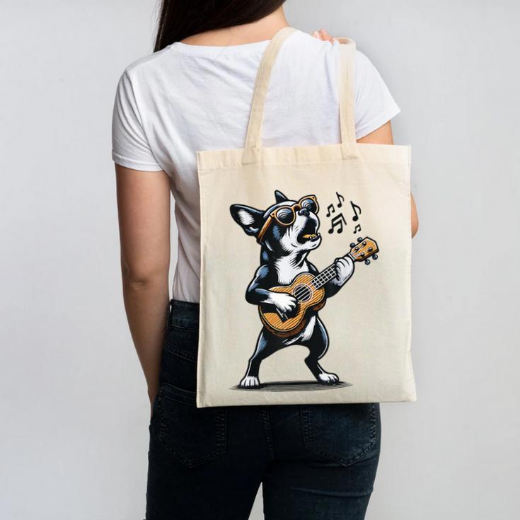 Dog Playing Guitar Singing Boston Terrier  For Men Women Girls Kids Canvas Tote Bag