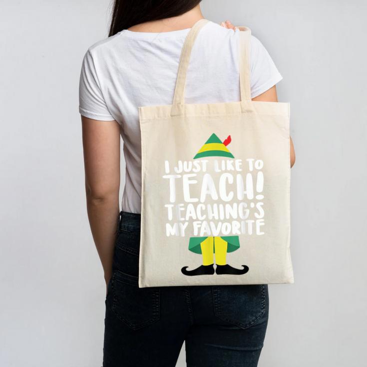 Duble2t I Just Like To Teach Teachings My Favorite Elf Teacher -Adults & -Kids Red Short Sleeve Canvas Tote Bag