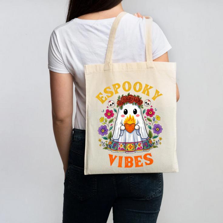 Espooky Vibes Spanish Mexican Halloween Ghost Teachers Canvas Tote Bag, trending gift