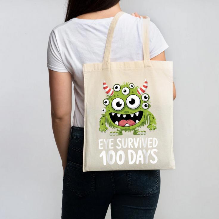 Eye Survived 100 Days Of School Monster Lover Teacher Kids Canvas Tote Bag, trending gift