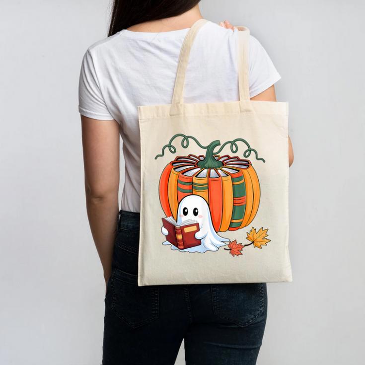 Fall Book Pumpkin Books Ghost Reading Halloween Teacher Canvas Tote Bag
