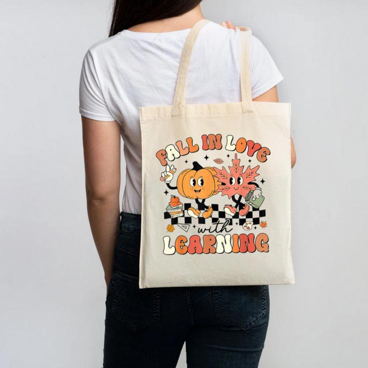 Fall In Love With Learning Teacher Retro Thanksgiving Canvas Tote Bag
