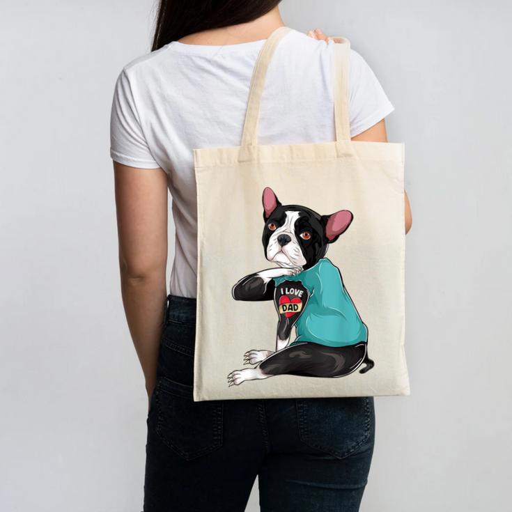 Father's Day Gift Dog Dad Boston Terrier i Love Dad Tattoo Canvas Tote Bag, Couple Gifts, Boston Terrier Dad Gifts, trending gift