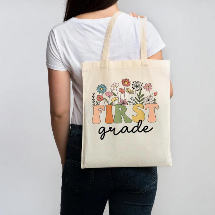 First Grade Teacher Wildflower Back To School Floral Outfits Canvas Tote Bag