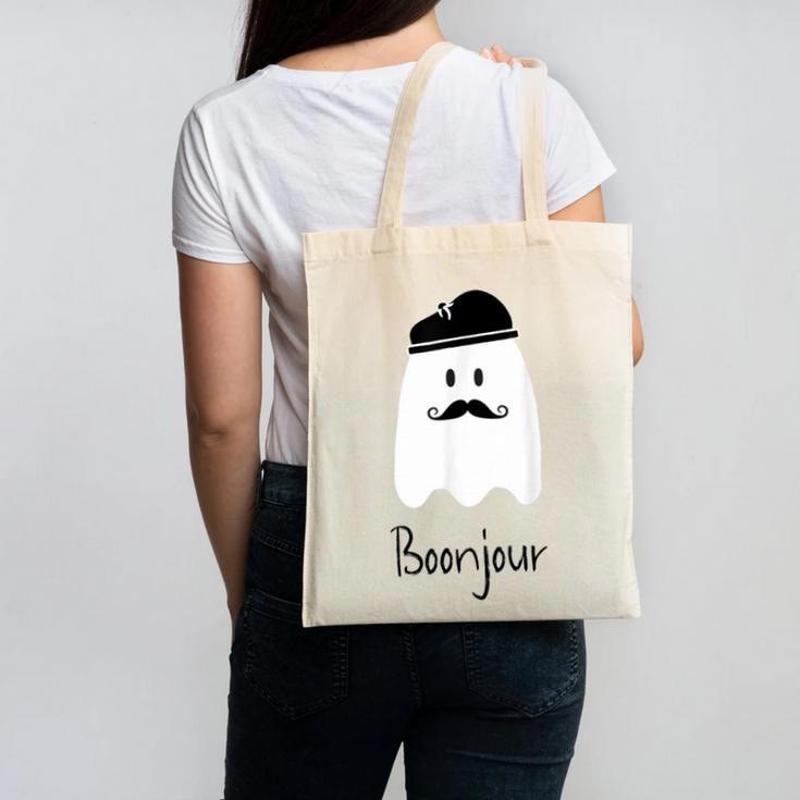 French Teacher Halloween Bonjour Ghost Canvas Tote Bag