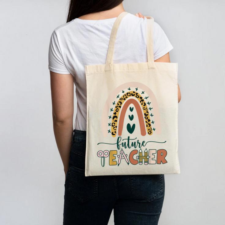 Future Teacher Boho Rainbow Leopard New Grad Student Canvas Tote Bag