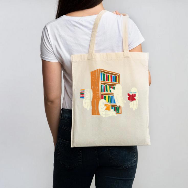 Ghosts Reading Books Teacher Halloween Librarian Boooks Canvas Tote Bag, trending gift Ghosts Reading Books Teacher Halloween Librarian Boooks Canvas Tote Bag, trending gift