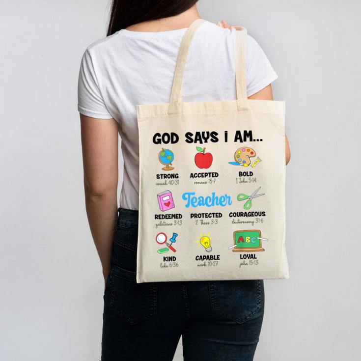 God Says Im Teacher Christian Back To School Religious Canvas Tote Bag
