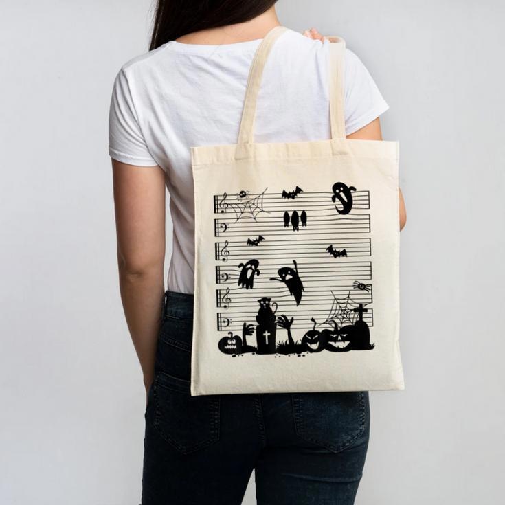 Halloween Music Note Clefs Spooky Ghost For Music Teacher Canvas Tote Bag