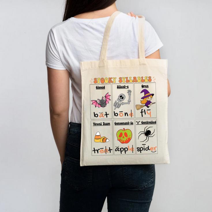 Halloween Reading Spooky Syllables Teacher Vintage Canvas Tote Bag