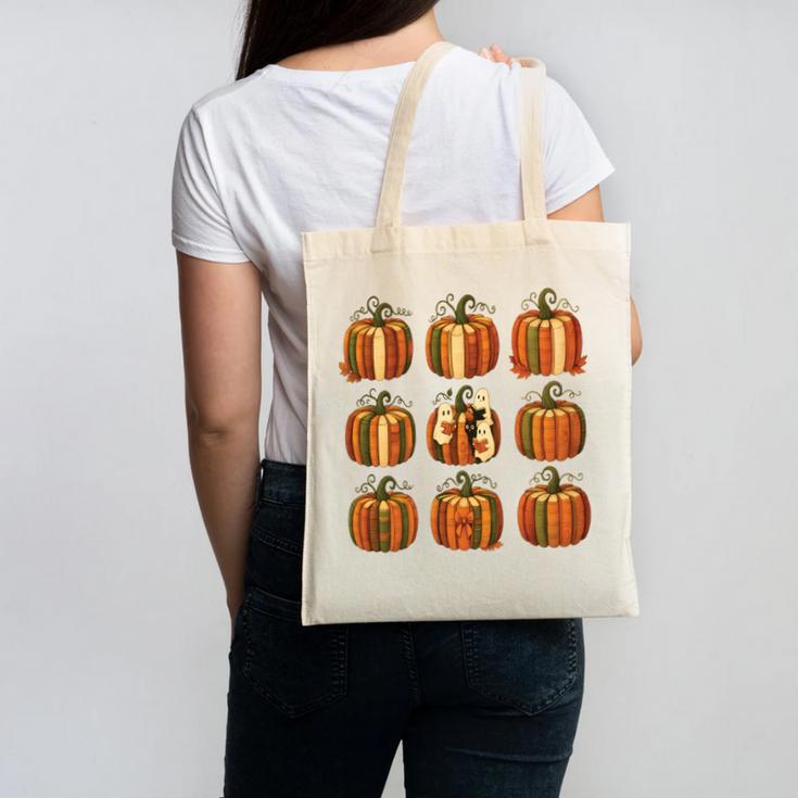 Halloween Teacher Fall Book Pumpkin Retro Reading Canvas Tote Bag